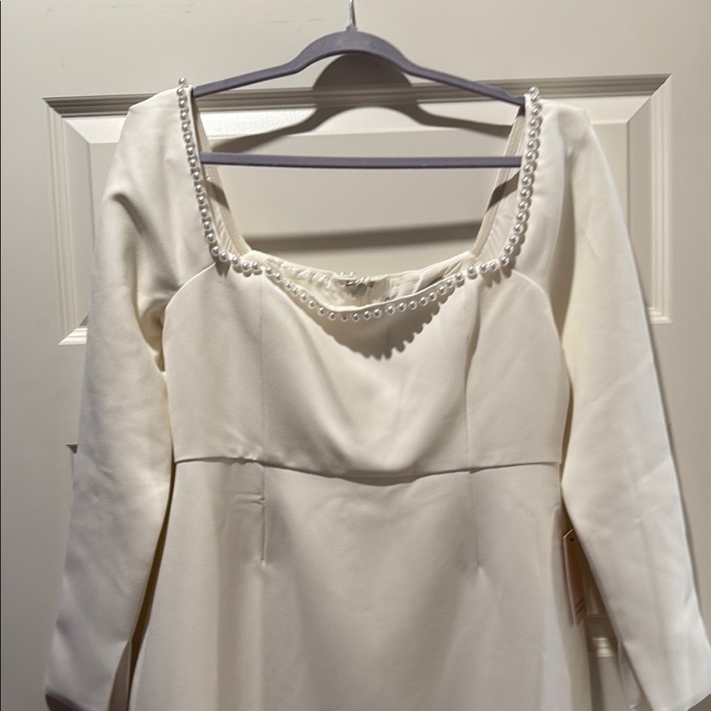Cream Bridal Gown with Embellished Square Neck and Bishop Sleeves